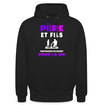 father son rugby duo man partner dad rugby player - Unisex Hoodie - black - Front - Alina (178cm) & Michal (187cm)