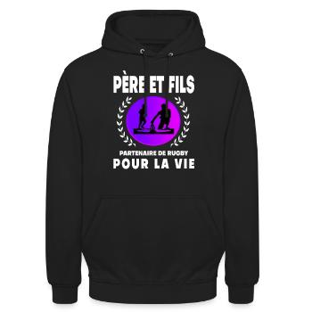 Father Son Rugby Vintage Retro Sunset Dad Rugby Man - Unisex Hoodie - black - Front - Alina (178cm) & Michal (187cm)