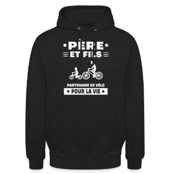 father and son bike duo man dad cyclist - Unisex Hoodie - black - Front - Alina (178cm) & Michal (187cm)