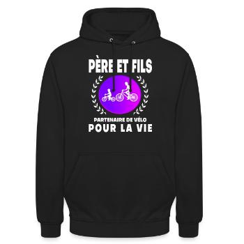 Vater Sohn Retro Vintage Fahrrad Sonnenuntergang Vater Radfahrer - Unisex Hoodie - Schwarz - Vorne - Alina (178cm) & Michal (187cm)