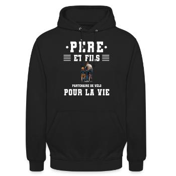 Vater, Sohn, Fahrrad, Vater, Radfahrer - Unisex Hoodie - Schwarz - Vorne - Alina (178cm) & Michal (187cm)