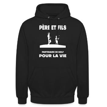 Golf Vater und Sohn Mann Partner Papa Golfer - Unisex Hoodie - Schwarz - Vorne - Alina (178cm) & Michal (187cm)