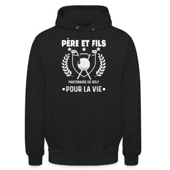 Golf Vater und Sohn Partner Mann Papa Golfer - Unisex Hoodie - Schwarz - Vorne - Alina (178cm) & Michal (187cm)
