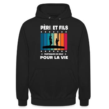 Vater und Sohn Golf Vintage Mann Papa Golfer - Unisex Hoodie - Schwarz - Vorne - Alina (178cm) & Michal (187cm)