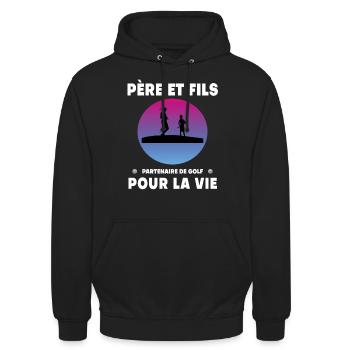 Vater und Sohn Golf Retro Vintage Mann Papa Golfer - Unisex Hoodie - Schwarz - Vorne - Alina (178cm) & Michal (187cm)