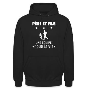 Running father son partner man dad runner - Unisex Hoodie - black - Front - Alina (178cm) & Michal (187cm)