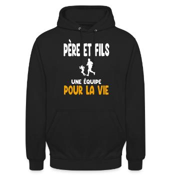 running père et fils partenaire vie papa coureur - Sweat-shirt à capuche unisexe - noir - Devant - Alina (178cm) & Michal (187cm)