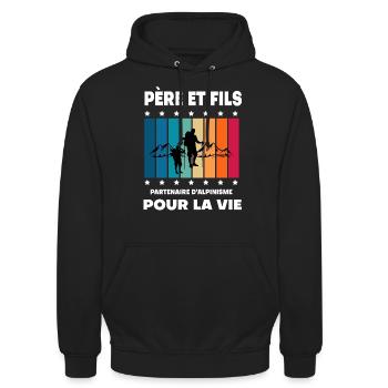 Father and Son Mountaineering Vintage Man Dad - Unisex Hoodie - black - Front - Alina (178cm) & Michal (187cm)