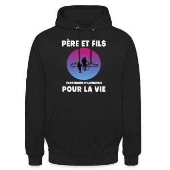 père et fils alpinisme rétro vintage homme papa - Sweat-shirt à capuche unisexe - noir - Devant - Alina (178cm) & Michal (187cm)