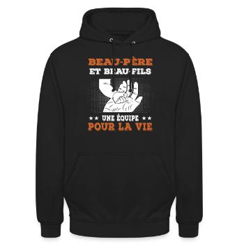 beau-père et beau-fils fête des pères main - Sweat-shirt à capuche unisexe - noir - Devant - Alina (178cm) & Michal (187cm)