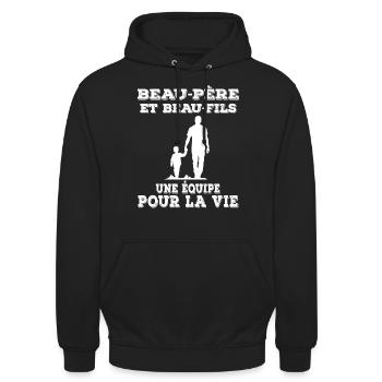 beau-papa beau-père beau-fils - Sweat-shirt à capuche unisexe - noir - Devant - Alina (178cm) & Michal (187cm)