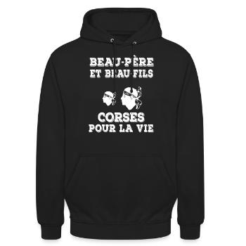 Korsischer Schwiegervater und Schwiegersohn Korsika - Unisex Hoodie - Schwarz - Vorne - Alina (178cm) & Michal (187cm)