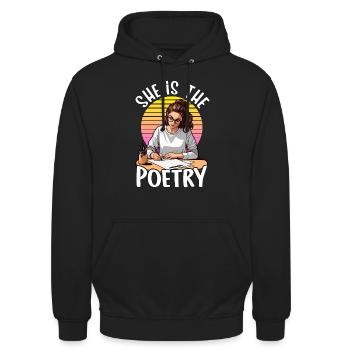 Amoureuse de la poésie Elle est la lectrice de la journalisation de la poésie - Sweat-shirt à capuche unisexe - noir - Devant - Alina (178cm) & Michal (187cm)