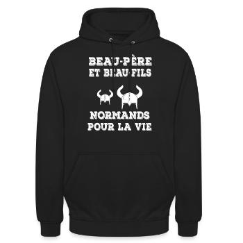 Schwiegervater und Schwiegersohn Norman Viking - Unisex Hoodie - Schwarz - Vorne - Alina (178cm) & Michal (187cm)
