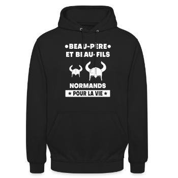 Schwiegervater und Schwiegersohn Norman Viking Vater - Unisex Hoodie - Schwarz - Vorne - Alina (178cm) & Michal (187cm)