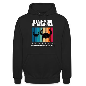 beau-père et beau-fils vintage papa normand viking - Sweat-shirt à capuche unisexe - noir - Devant - Alina (178cm) & Michal (187cm)