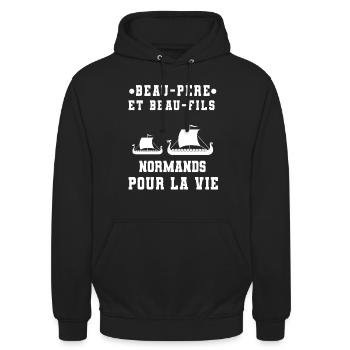 Schwiegervater und Schwiegersohn Norman Normandy - Unisex Hoodie - Schwarz - Vorne - Alina (178cm) & Michal (187cm)
