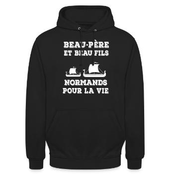 Schwiegervater und Schwiegersohn Normandie Normandie Team - Unisex Hoodie - Schwarz - Vorne - Alina (178cm) & Michal (187cm)