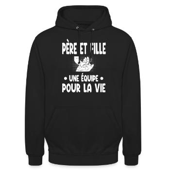 père et fille main homme - Sweat-shirt à capuche unisexe - noir - Devant - Alina (178cm) & Michal (187cm)