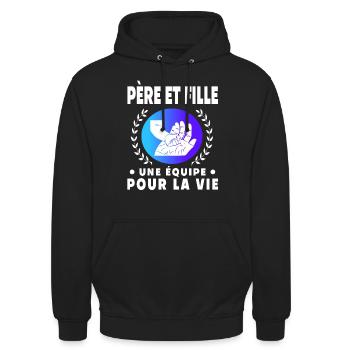 Vater und Tochter Hand Papa Vater - Unisex Hoodie - Schwarz - Vorne - Alina (178cm) & Michal (187cm)