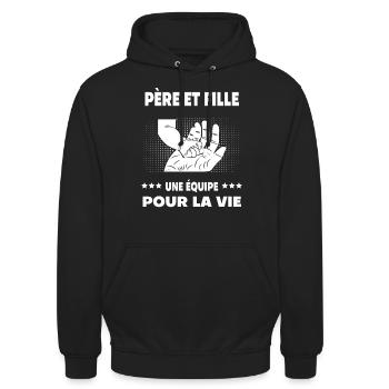 père et fille homme main - Sweat-shirt à capuche unisexe - noir - Devant - Alina (178cm) & Michal (187cm)
