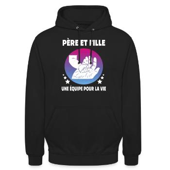 père et fille papa fête des pères main - Sweat-shirt à capuche unisexe - noir - Devant - Alina (178cm) & Michal (187cm)