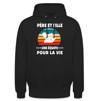 Vintage Vater und Tochter Mann Hand - Unisex Hoodie - Schwarz - Vorne - Alina (178cm) & Michal (187cm)