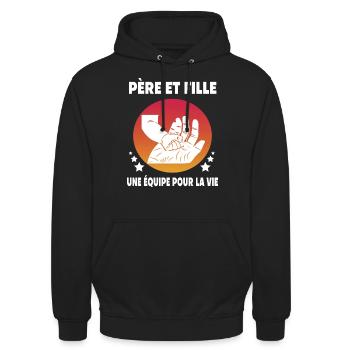 père fille main papa - Sweat-shirt à capuche unisexe - noir - Devant - Alina (178cm) & Michal (187cm)
