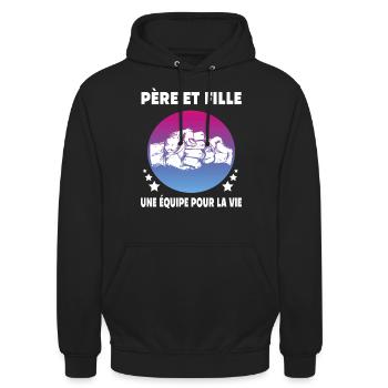 Vintage Vater und Tochter Mann Stitch Shot - Unisex Hoodie - Schwarz - Vorne - Alina (178cm) & Michal (187cm)