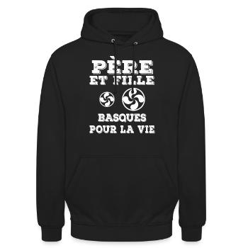 père et fille papa pays basque - Sweat-shirt à capuche unisexe - noir - Devant - Alina (178cm) & Michal (187cm)