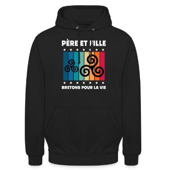 père et fille papa breton vintage bretagne - Sweat-shirt à capuche unisexe - noir - Devant - Alina (178cm) & Michal (187cm)