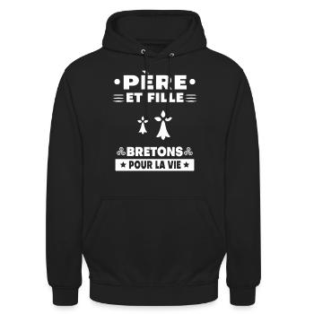 père et fille bretagne breton papa - Sweat-shirt à capuche unisexe - noir - Devant - Alina (178cm) & Michal (187cm)