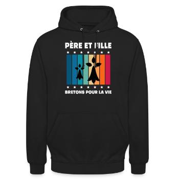 père et fille papa bretagne vintage breton - Sweat-shirt à capuche unisexe - noir - Devant - Alina (178cm) & Michal (187cm)