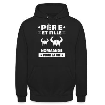 père et fille normand papa viking - Sweat-shirt à capuche unisexe - noir - Devant - Alina (178cm) & Michal (187cm)