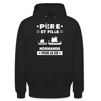 père et fille papa normand normandie - Sweat-shirt à capuche unisexe - noir - Devant - Alina (178cm) & Michal (187cm)