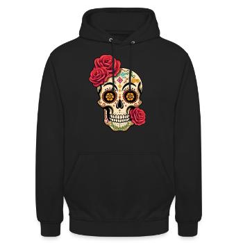 Rose Skelett Muertos Tag Des Toten Halloween - Unisex Hoodie - Schwarz - Vorne - Alina (178cm) & Michal (187cm)