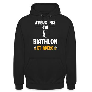 Biathlet Ich kann nicht Ich kann Biathlon Aperitif haben - Unisex Hoodie - Schwarz - Vorne - Alina (178cm) & Michal (187cm)