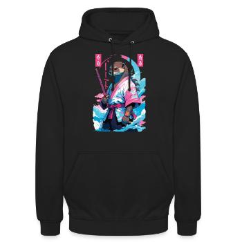 Samurai Otter Aesthetic Vaporwave Asiatischer Stil - Unisex Hoodie - Schwarz - Vorne - Alina (178cm) & Michal (187cm)