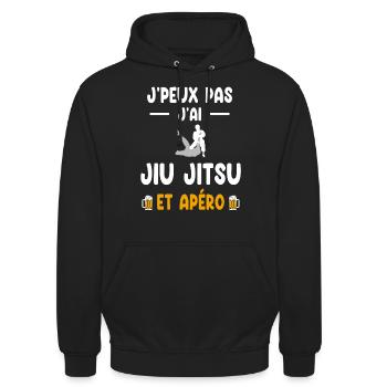 Judoka Ich kann nicht Ich habe Jiu Jitsu Aperitif - Unisex Hoodie - Schwarz - Vorne - Alina (178cm) & Michal (187cm)