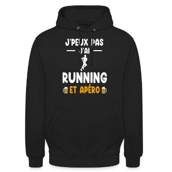 coureur je peux pas j'ai running apéro - Sweat-shirt à capuche unisexe - noir - Devant - Alina (178cm) & Michal (187cm)