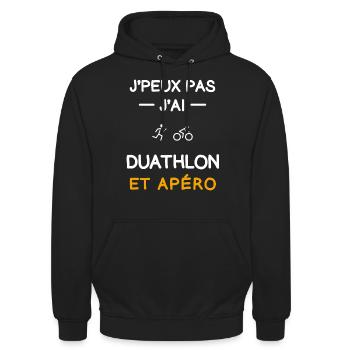 I can't I have Duathlon Aperitif Rider - Unisex Hoodie - Schwarz - Vorne - Alina (178cm) & Michal (187cm)