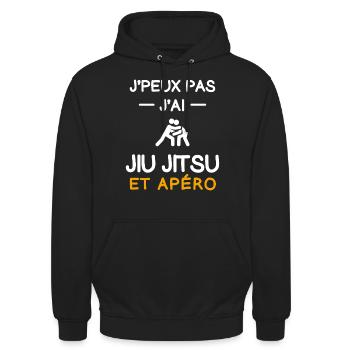 I can't I have Jiu Jitsu Aperitif Judoka - Unisex Hoodie - Schwarz - Vorne - Alina (178cm) & Michal (187cm)