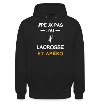 je peux pas j'ai lacrosse apéro hockeyeur - Sweat-shirt à capuche unisexe - noir - Devant - Alina (178cm) & Michal (187cm)
