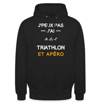 Ich kann nicht haben Triathlon Aperitif Triathlet - Unisex Hoodie - Schwarz - Vorne - Alina (178cm) & Michal (187cm)