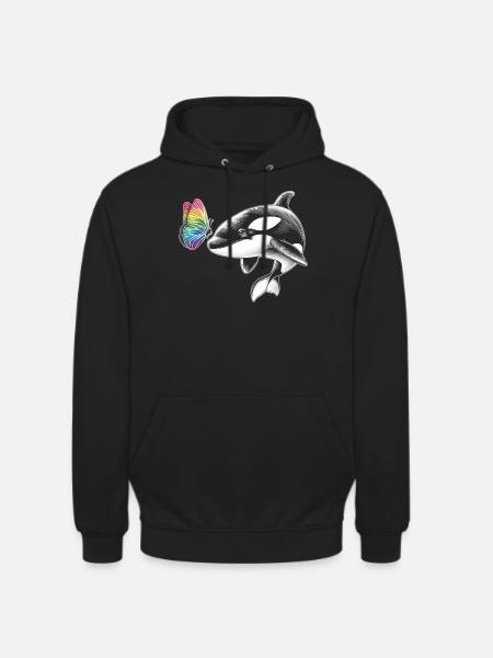 Orca-wal-schmetterlinge-tier-blumenillustration - Unisex Hoodie - Schwarz