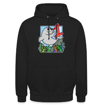 1 an - inscription à l’école - Motif lion de mer - Numéro 1 - Sweat-shirt à capuche unisexe - noir - Devant - Alina (178cm) & Michal (187cm)