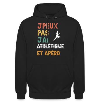 je peux pas j'ai athlétisme et apéro vintage - Sweat-shirt à capuche unisexe - noir - Devant - Alina (178cm) & Michal (187cm)