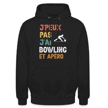 Ich kann nicht Bowling und Vintage-Aperitif haben - Unisex Hoodie - Schwarz - Vorne - Alina (178cm) & Michal (187cm)