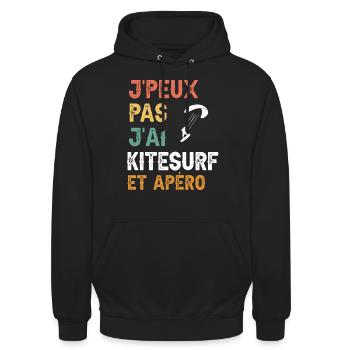 I can't I have Kitesurfing und Vintage Aperitif - Unisex Hoodie - Schwarz - Vorne - Alina (178cm) & Michal (187cm)