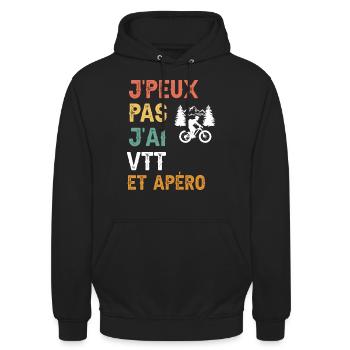 je peux pas j'ai VTT et apéro vintage - Sweat-shirt à capuche unisexe - noir - Devant - Alina (178cm) & Michal (187cm)